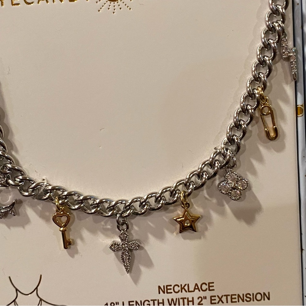 Eye Candy Los Angeles Silver Chain Necklace Hold Charms Star Cross Moon Lock NWT - Picture 3 of 6